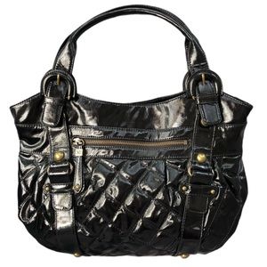 Maxx New York Black Patent Leather Quilted ShoulderBag